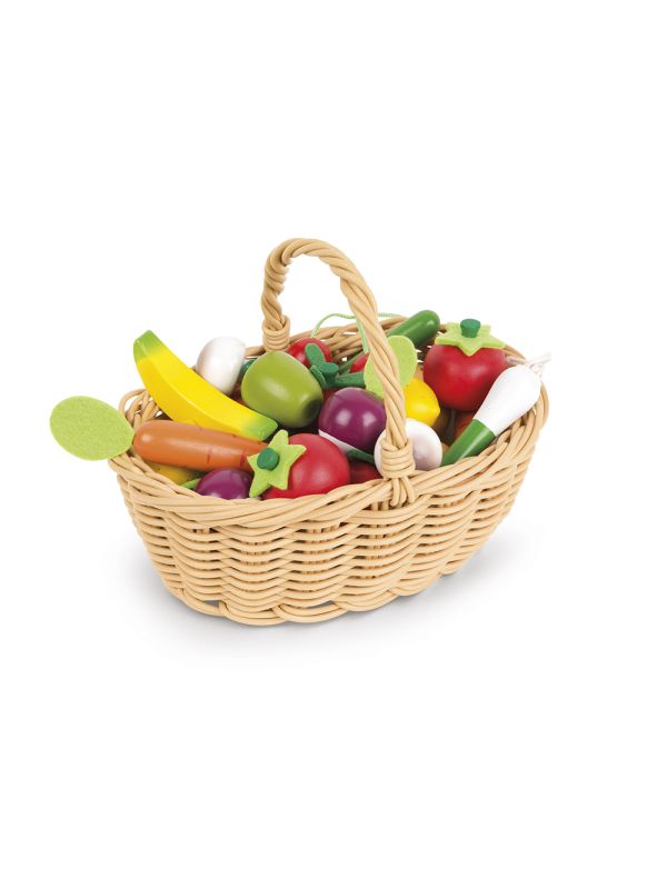 Panier de 24 fruits et légumes en bois