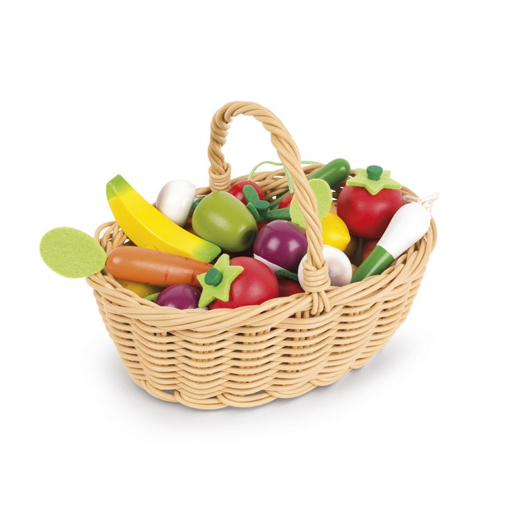 Panier de 24 fruits et légumes en bois