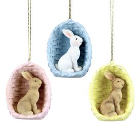 Suspension lapin de pâques dans son panier - 3 couleurs existantes