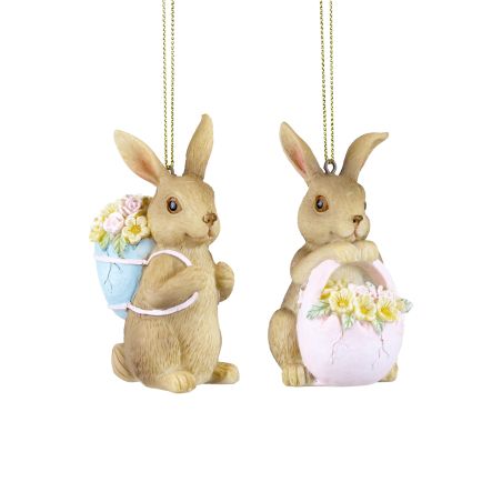 Suspension lapin de pâques et son panier de fleurs - 2 modèles existants