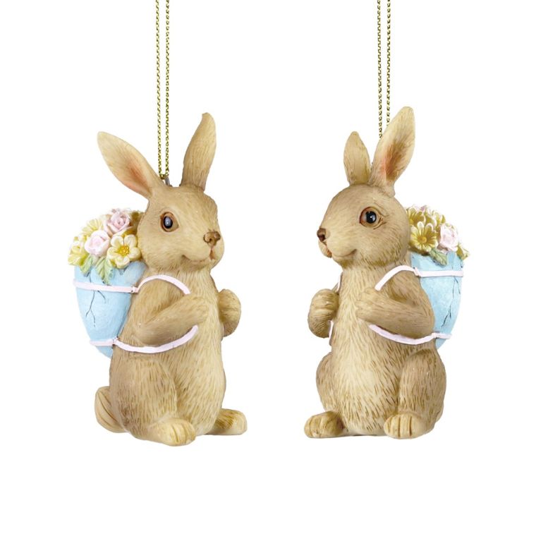 Suspension lapin de pâques et son panier de fleurs - Modèle 1