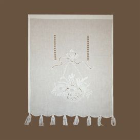 Rideau blanc brodé bouquet