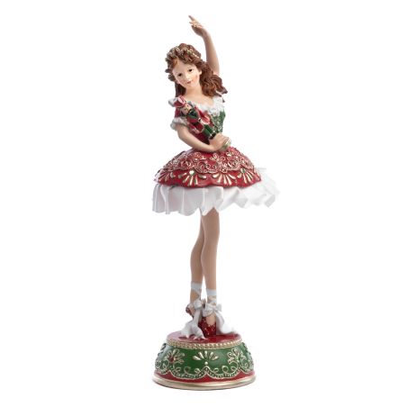 Danseuse et son casse-noisette à poser verte et rouge - Haut 29 cm