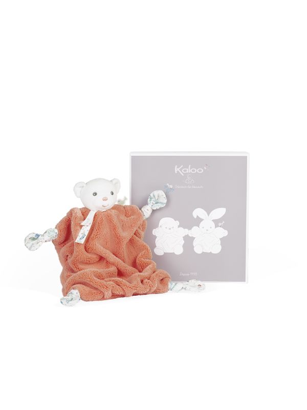 Doudou PLUME carré 20 cm - Nouvelle collection - ourson corail