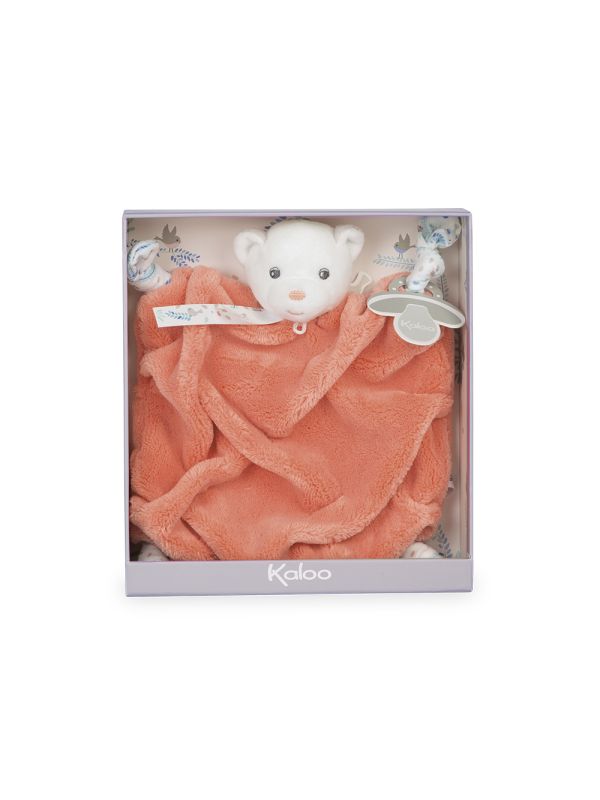 Doudou PLUME carré 20 cm - Nouvelle collection - ourson corail