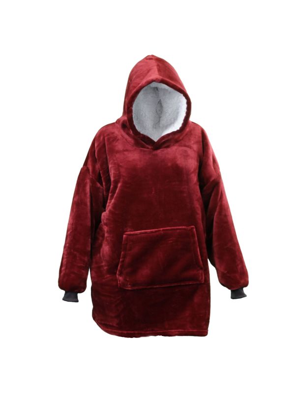 Long sweat à capuche velour polaire bordeaux