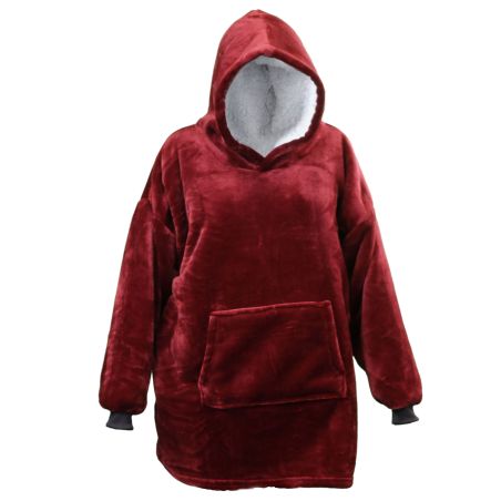 Long sweat à capuche velour polaire bordeaux