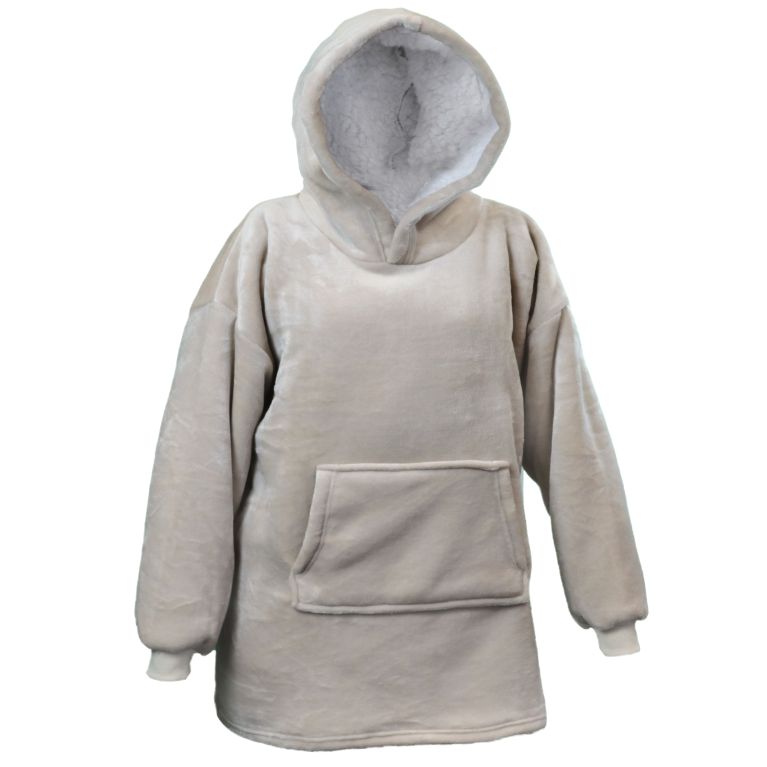 Long sweat à capuche velour polaire gris clair