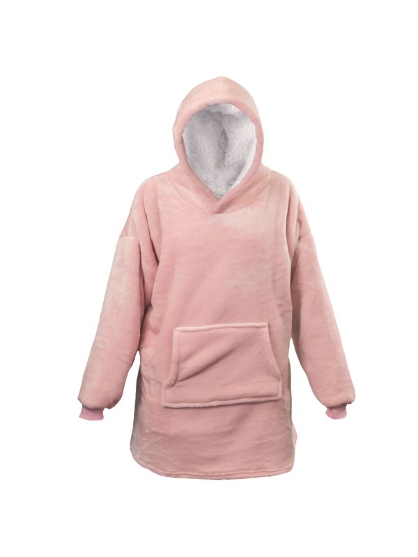 Long sweat à capuche velour polaire rose pale