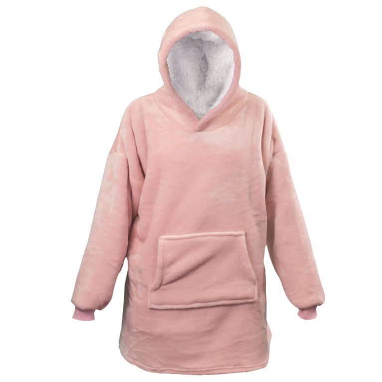 Long sweat à capuche velour polaire rose pale