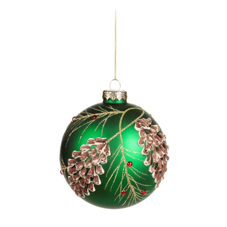 Boule de noël avec pomme de pain et branchage doré Ø 14 cm - Ronde verte