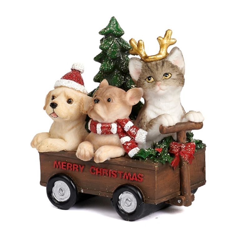 Charriot de noël avec chien et chat - Modèle 1