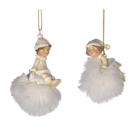 Pompon de noël blanc avec enfants - 2 modèles existants