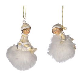 Pompon de noël blanc avec enfants - 2 modèles existants