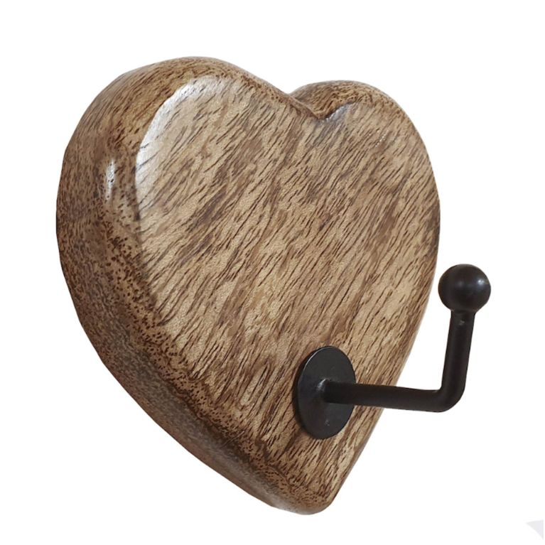 Patère Cœur en bois avec crochet métal