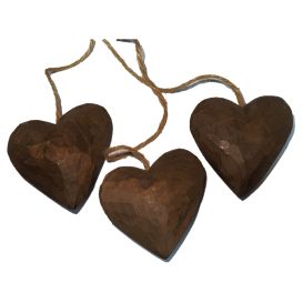 Suspension 3 cœurs en bois sculpté main