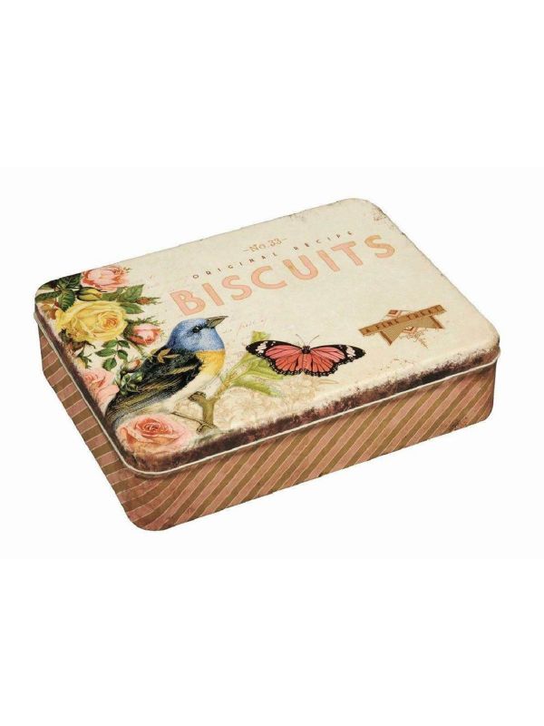 Boite rectangulaire en fer vintage – Mésange et papillon