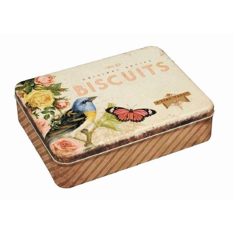 Boite rectangulaire en fer vintage – Mésange et papillon