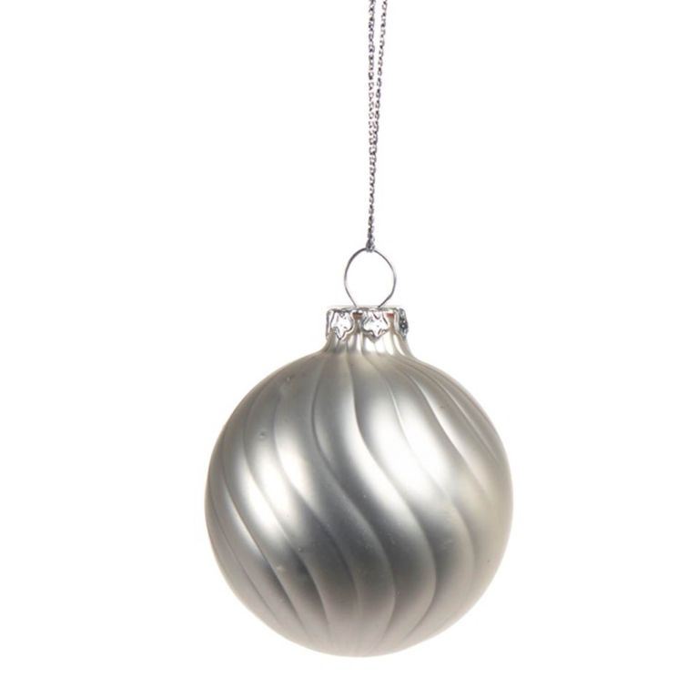 Boule de noël tourbillon argent mat - RONDE