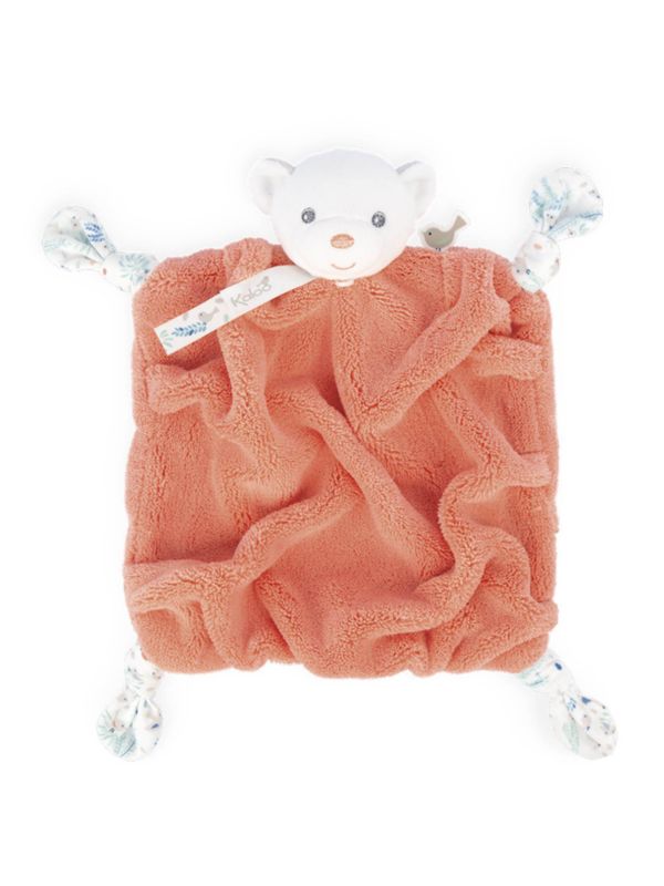 Doudou PLUME carré 20 cm - Nouvelle collection - ourson corail