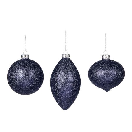 Boule de noël noir à paillette argenté - 3 formes différentes