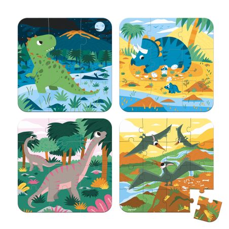 4 Puzzles évolutif 6-9-12 et 16 pièces - Dinosaures