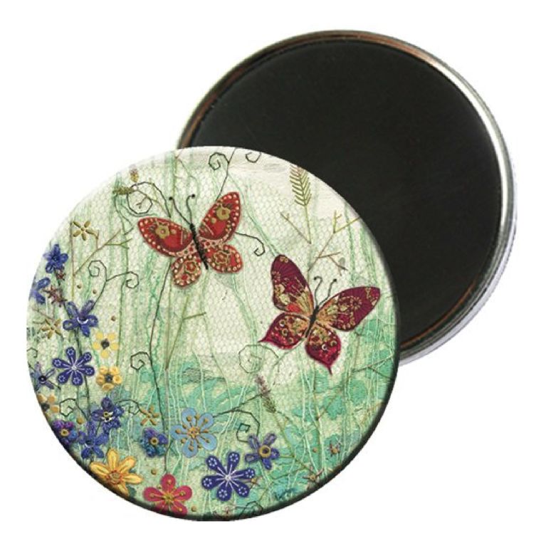 Magnet rond coloré animaux - Fleurs et papillons