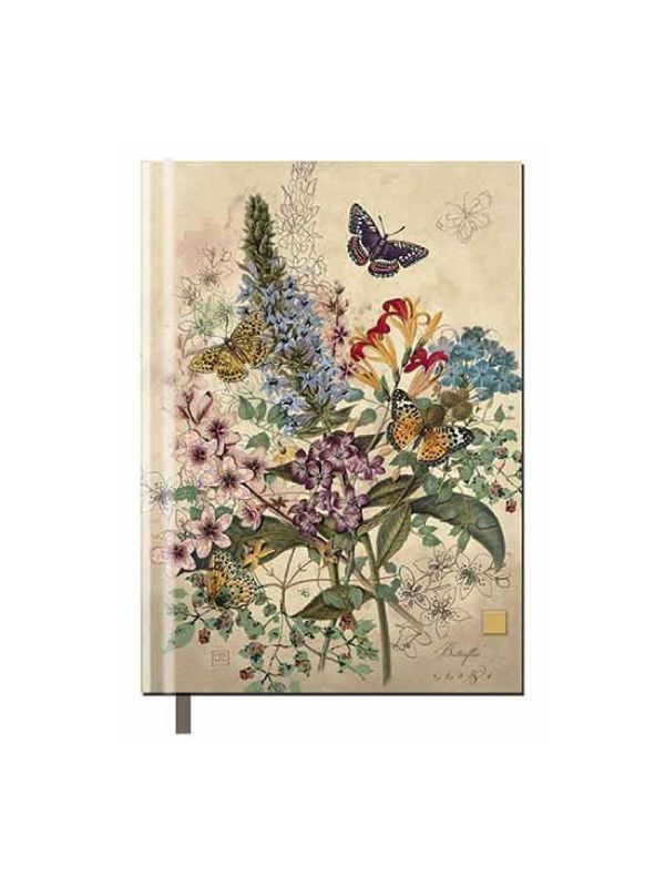 Carnet  "Notebook" A5 collé et cousu - Fleurs et papillons
