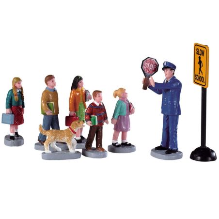 Figurine écoliers et agent de sécurité 