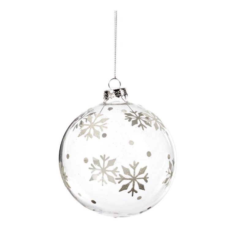 Boule de noël transparente avec flocons enneigés Ø 10 cm - Ronde