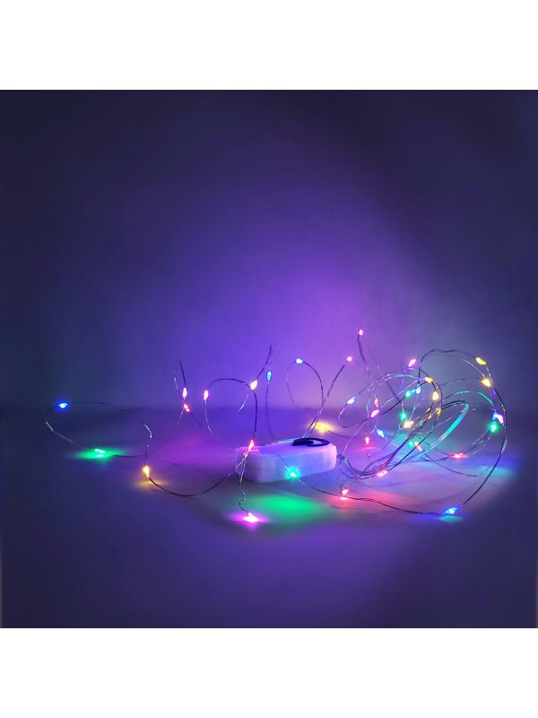Guirlande lumineuse 40 leds multi-couleurs sur fil argenté fonctionnant  piles