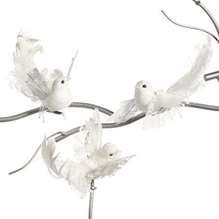 Oiseaux blanc en dentelle à clips - 3 positions différentes