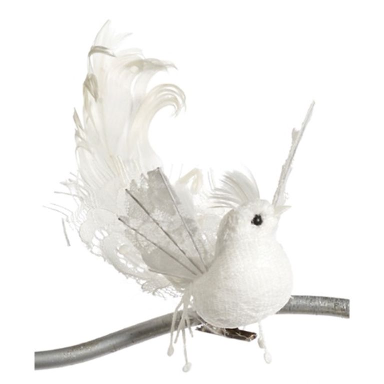 Oiseaux blanc en dentelle à clips - Position 1
